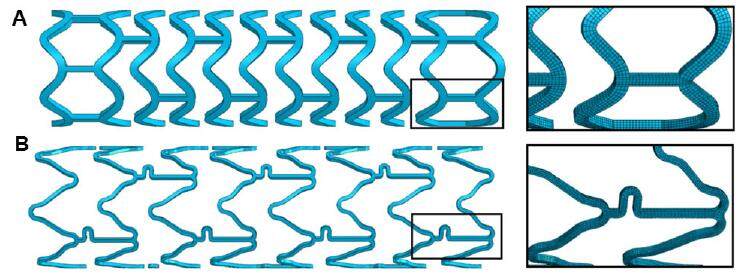 Crimping and deployment of metallic and polymeric stents -- finite element modelling